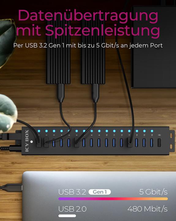 Actual product image Icy Box IB-HUB1717-U3 (USB-C, 17 Ports)