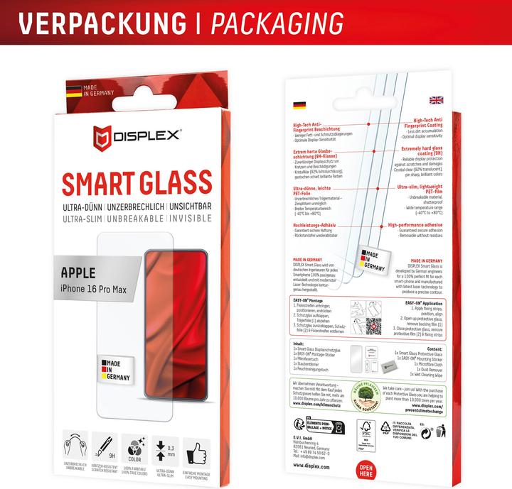 Valori nutrizionali e ingredienti Displex Smart Glass, Displayschutzfolie (1 Pezzo/i, Apple iPhone 16 Pro Max)