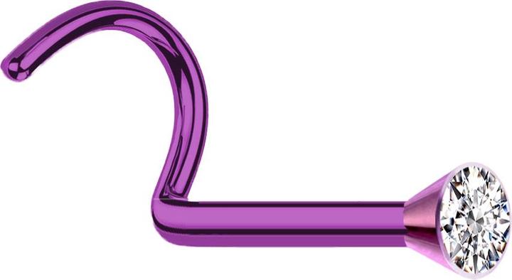 Star Piercing Nasenstecker gebogen violett mit Kristall silber (ohne Messing, Titan G23)