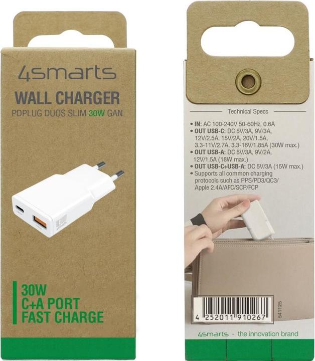 Actual product image 4smarts Power charger PDPlug Slim Duos 30W GaN 1C+1A (30 W)