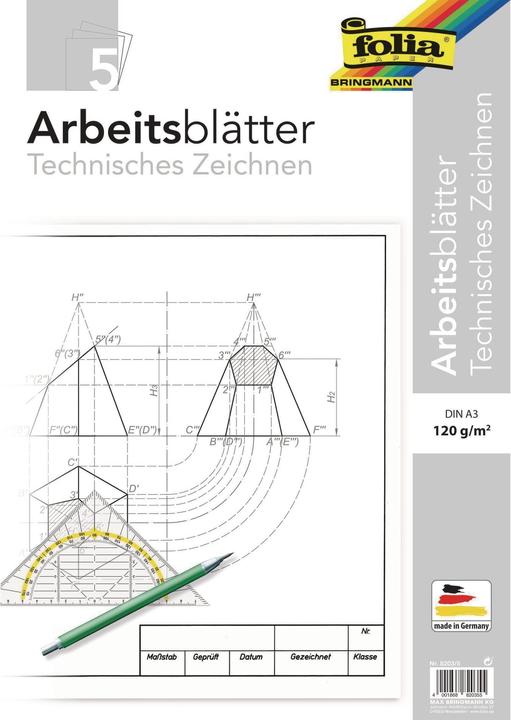Actual product image Folia Worksheets technical drawing, A3, 5 sheets (120 g/m², 5 x)
