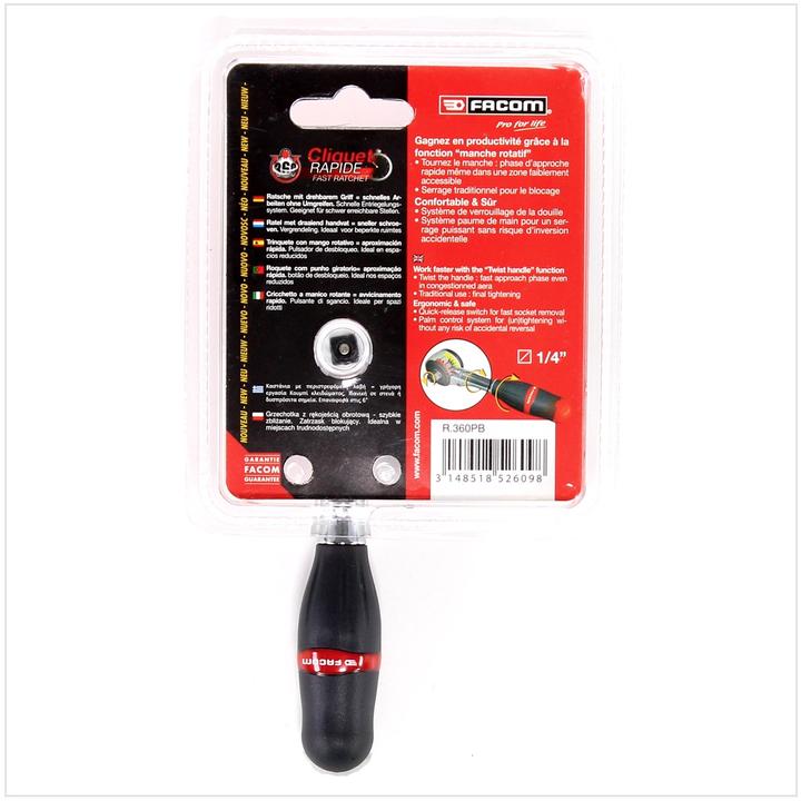 Produktbild Facom Umschaltknarre 1/4 mit 360° Drehgriff Grösse 1/4 (6.3 mm) (1/4")