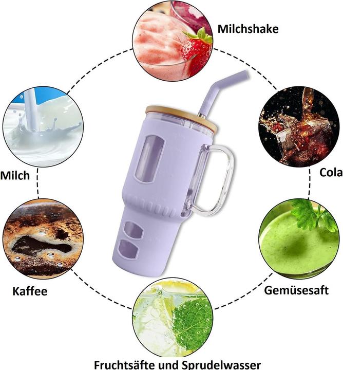 Produktbild Gewürzladen Näfels Glasbecher mit Strohhalm & Bambusdeckel (0.96 l)