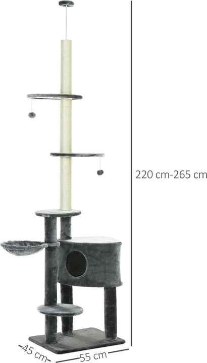 Immagine prodotto PawHut Albero per gatti con grotta (260 cm, Grigio scuro)
