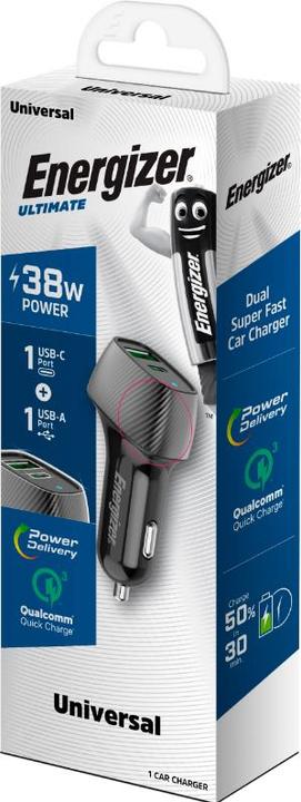 Produktbild Energizer Car Charger - Power Delivery & QC3 - 38W - 1 USB-C & 1 USB-A, schwarz