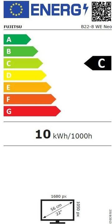 Label énergétique Fujitsu B-Line B22-8 WE Neo (1680 x 1050 pixels, 22")
