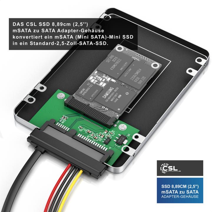 Actual product image CSL Hard drive enclosure, SSD 8.89cm (2.5) mSATA to SATA adapter, max. 7mm installation height, hard
