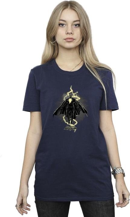 Actual product image Womens/Ladies Black Adam Hovering Bolt Cotton Boyfriend T-Shirt (3XL)