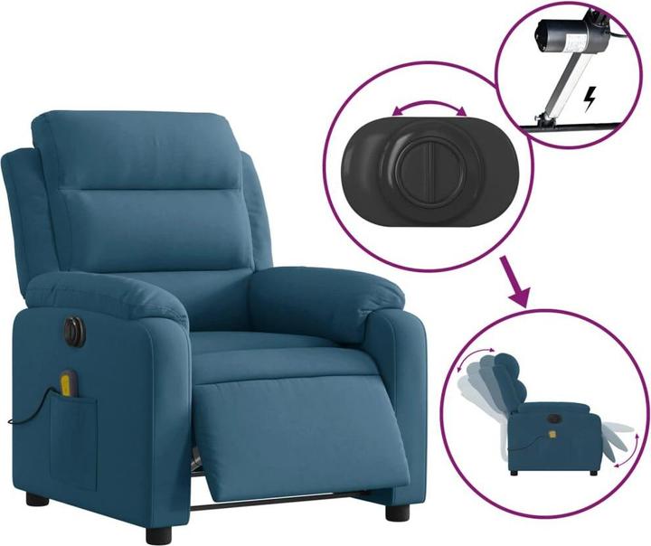 Image du produit VidaXL Fauteuil de massage Fauteuil de relaxation Fauteuil électrique bleu velours