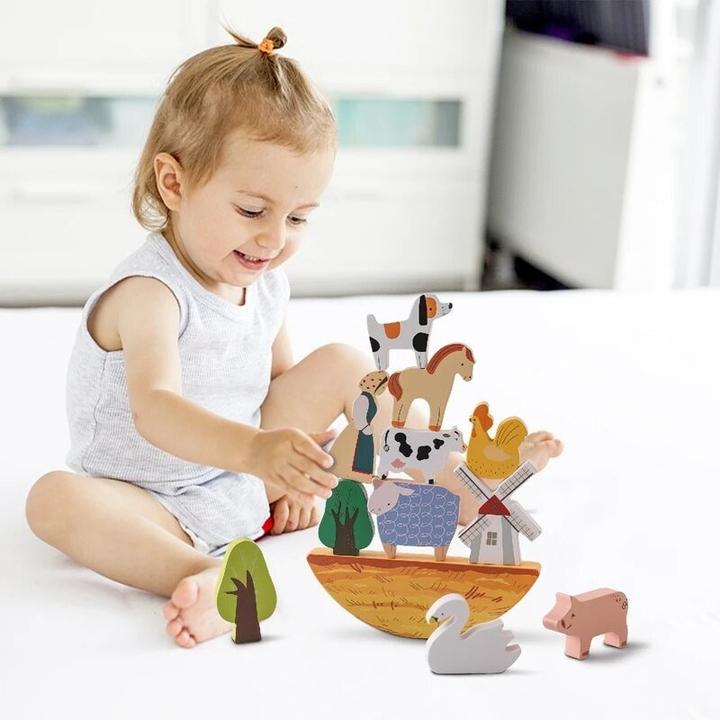 Actual product image Activity Board Wooden baby farm, animal balance toy, handmade wooden animals for toddlers, environmentally friendly
