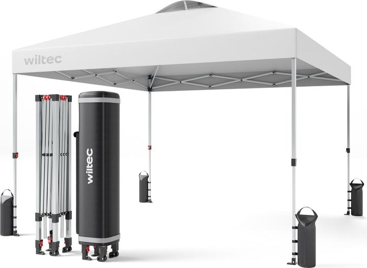 Wiltec Pop up gazebo 3x3m white Wheels Garden gazebo Folding gazebo Camping Party (300 cm, 300 cm)