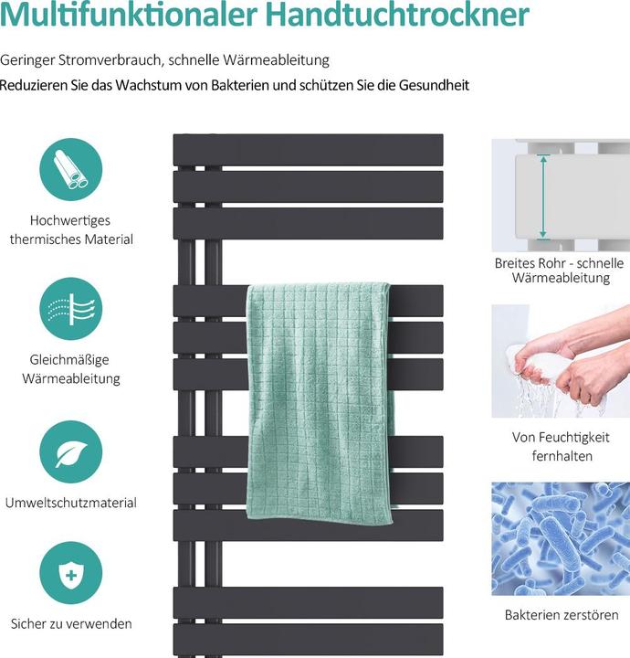 Produktbild Emke Badheizkörper Handtuchhalter Handtuchwärmer 100x40cm Anthrazit 478w