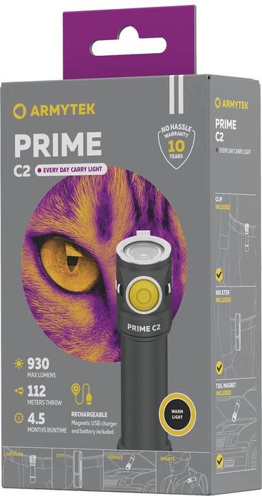 Productafbeelding ArmyTek Prime C2 Magnet USB Warme LED zaklamp met riemclip, met holster batterijvoeding 930lm 1 (10.40 cm, 930 lm)
