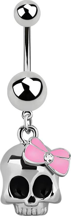 Image du produit Star Piercing Banane argent crâne avec ruban rose (Acier chirurgical 316L)