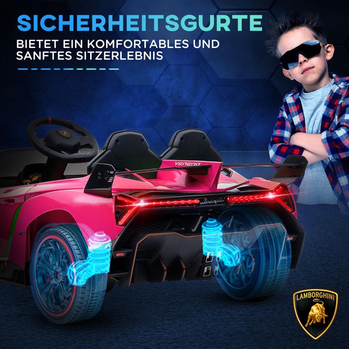 Immagine prodotto Swisshandel24 Lamborghini Kinderauto, pink, Fernbedienung, Bluetooth, 30kg Belastbarkeit (12 V)