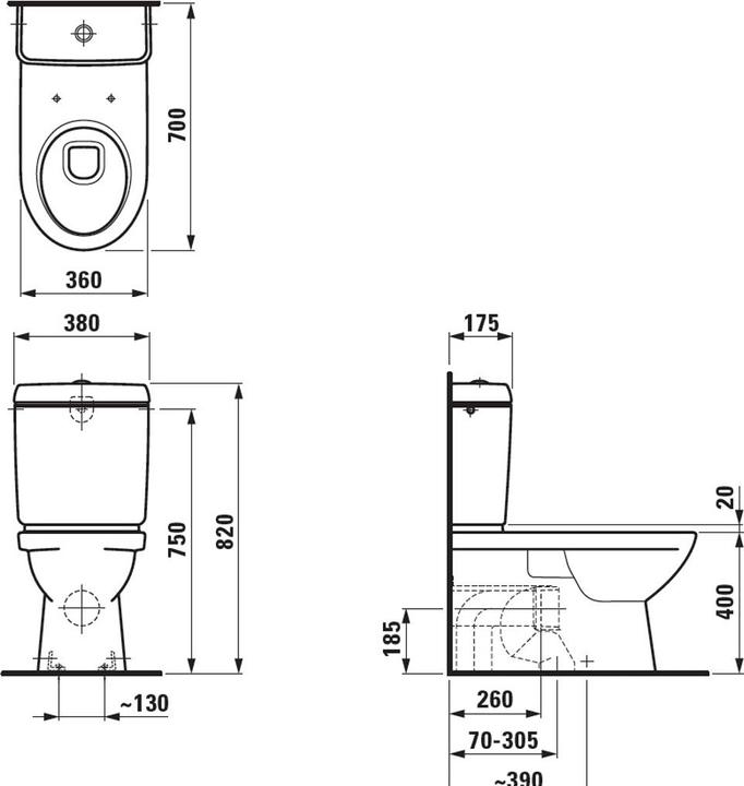 Produktbild Laufen MODERNA R Stand-WC für aufgesetzten Spülkasten, mit Spülrand, weiss
