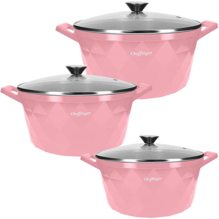 Immagine prodotto Cheffinger 3 Kochtöpfe 20/24/28cm Diamantmuster (28 cm, Pentola romana)