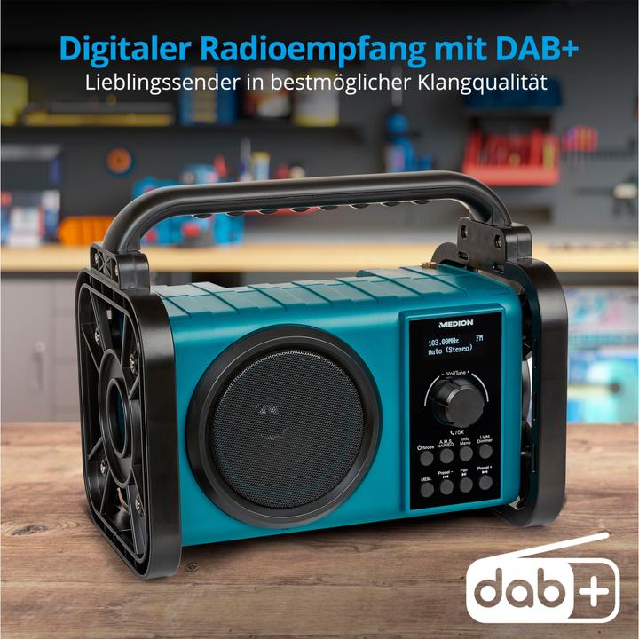 Productafbeelding Medion MD 43877 DAB+/BT klusradio zwart / blauw (DAB+, MW, AM, FM, PLL, Bluetooth)