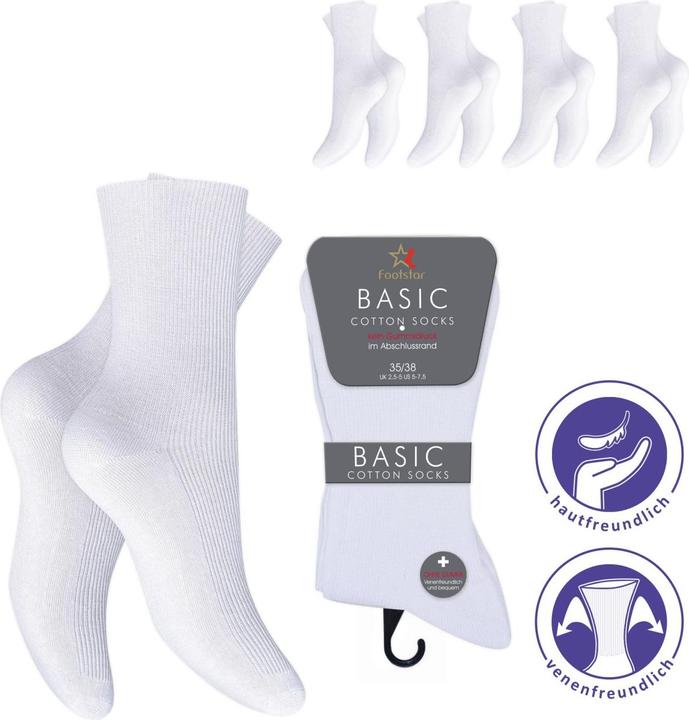 Immagine prodotto Cocaine Socks footstar Basic 39/42, Weiss (ohne Gummibund) - Damensocken (confezione da 8, 39 - 42)