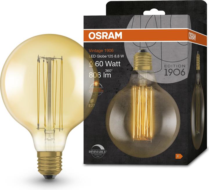 Actual product image Osram Vintage 1906 Led Classic Slim Filament Globe (E27, 8.80 W, 806 lm, 1 x, F)