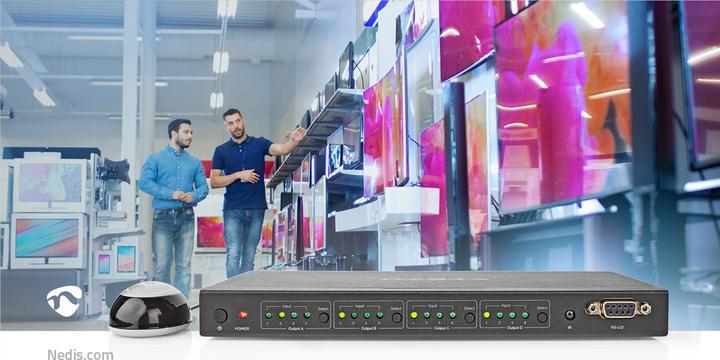 Actual product image Nedis HDMI ™ Matrix Switch | 4x 4-Port port(s) | DC Power / 1x RS232 / 4x HDMI™ Input | 4x HDMI™ A