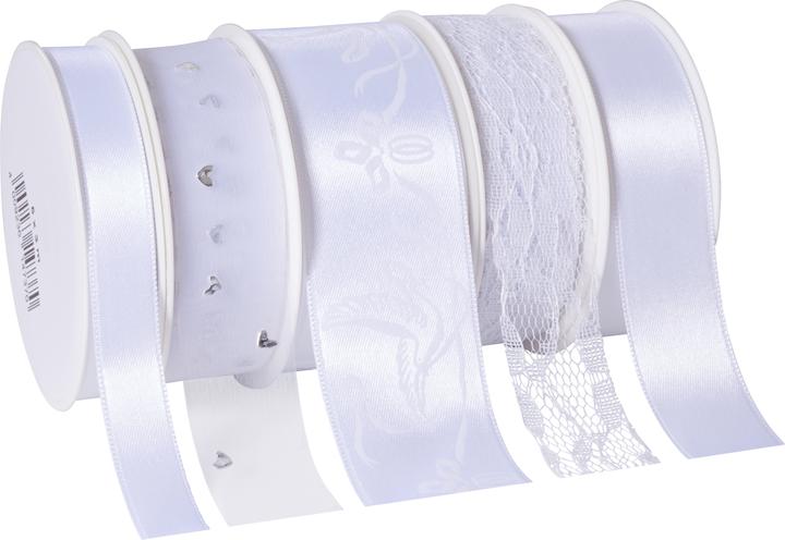 Produktbild Magni Geschenkband Hochzeit satiniert weiss 15,0/25,0/40,0 mm x 5x 3,0 m (Geschenkband, 5 x)