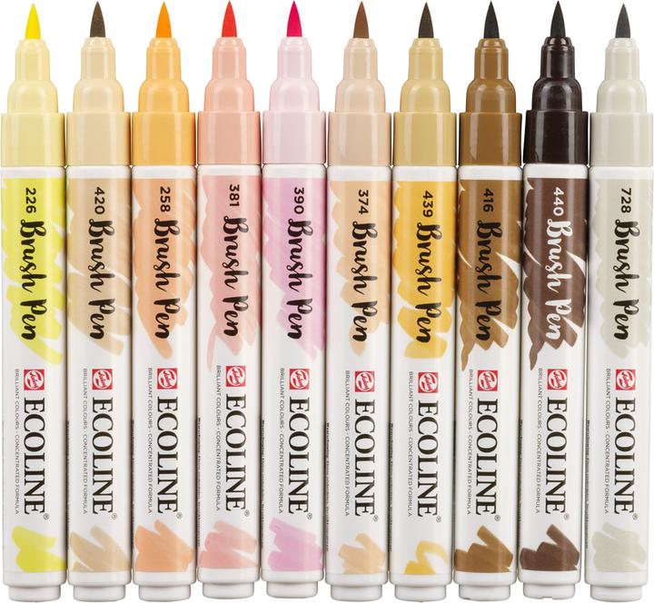 Immagine prodotto Talens Set di pennelli Ecoline 11509816 assortiti. Pelle 10 pezzi (Rosso pastello, Luce seppia, Seppia scuro, Seppia, Rosa pastello, Giallo pastello, Beige, Rosa beige, Albicocca, 10 x)