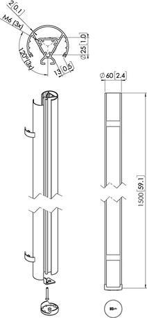 Actual product image Vogels PUC 2415 Pole 150 cm silver, Pole, Silver, 40 kg, Ceiling, TÜV, 60 mm (Ceiling, 40 kg)