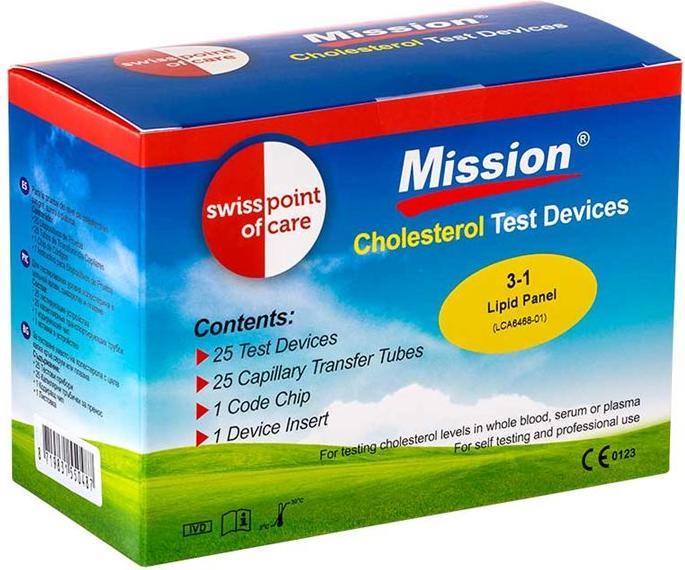 Swiss point of care Mission 3-in-1-Cholesterin-Teststreifen (Cholesterinmessgerät)