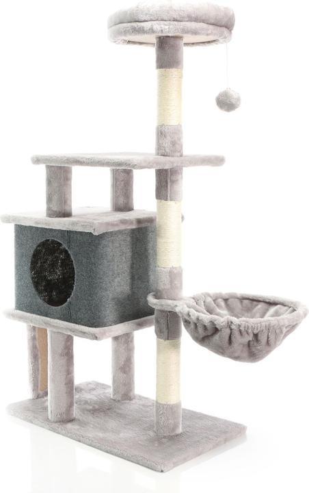 Immagine prodotto Fudajo Albero per gatti grigio chiaro Albero da graffiare alto 112 cm con casetta per gatti e nicchia per (112 cm, Grigio chiaro)