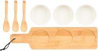 Actual product image Kinvara set 3 white ceramic bowl, spoon and bamboo tray