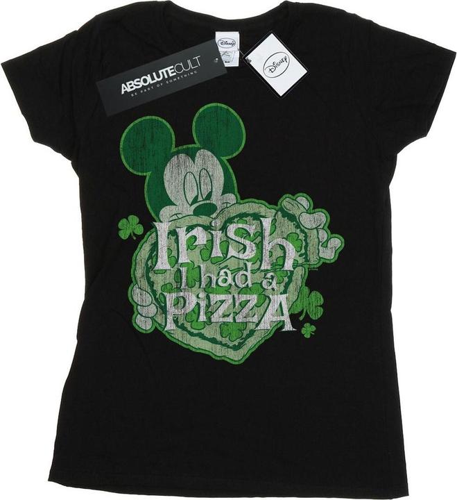 Actual product image Disney Womens/Ladies Mickey Mouse Shamrock Pizza Cotton T-Shirt (XL)