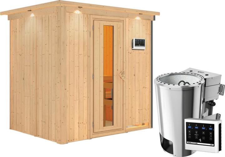 Actual product image Karibu Sauna Benin front entry, wreath (Plug & Play 3.6 KW external control)