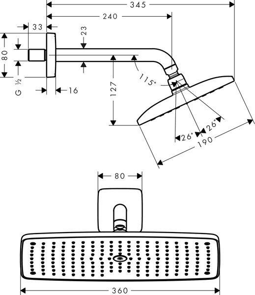 Produktbild hansgrohe HG Kopfbrause RAINDANCE DN 15 m Br 240mm E 360 AIR 1jet 360x190m (1 Strahlarten, 18 l/min)