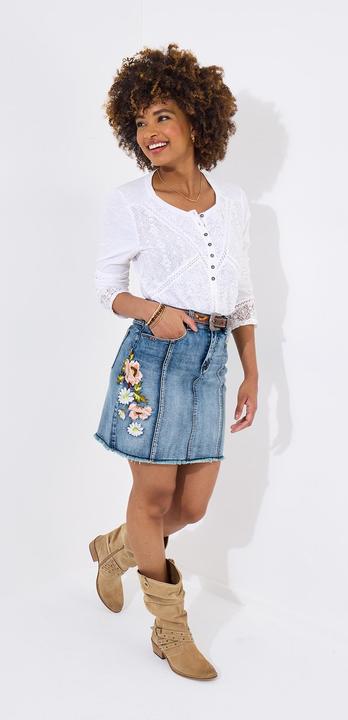 Actual product image Joe Browns Floral Embroidered Denim Skirt (44)