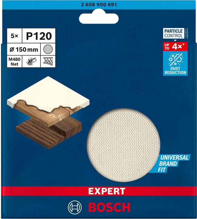 Actual product image Bosch Professional Zubehör Expert M480 Sanding net for random orbital sander, 150 mm, G 120, 5 pieces (120)