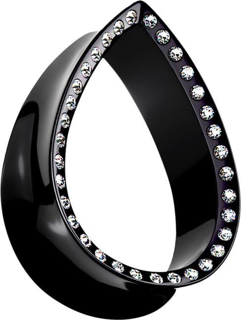 Star Piercing Flared Tunnel schwarz Tropfen mit Kristall silber (ohne Messing, Chirurgenstahl 316L)