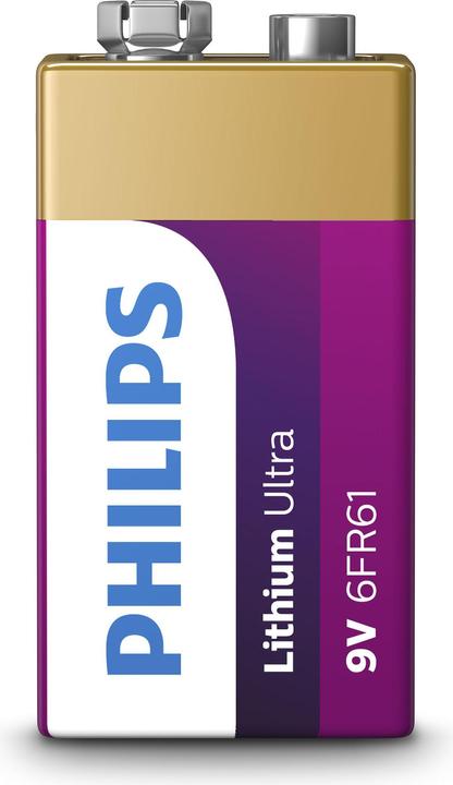 Philips Lithium Ultra Battery 6FR61LB1A/10, Pile à usage unique, 9V, Lithium, 9 V, 1 pc(s), Cd (cadmi) (1 pcs, 9V Block)