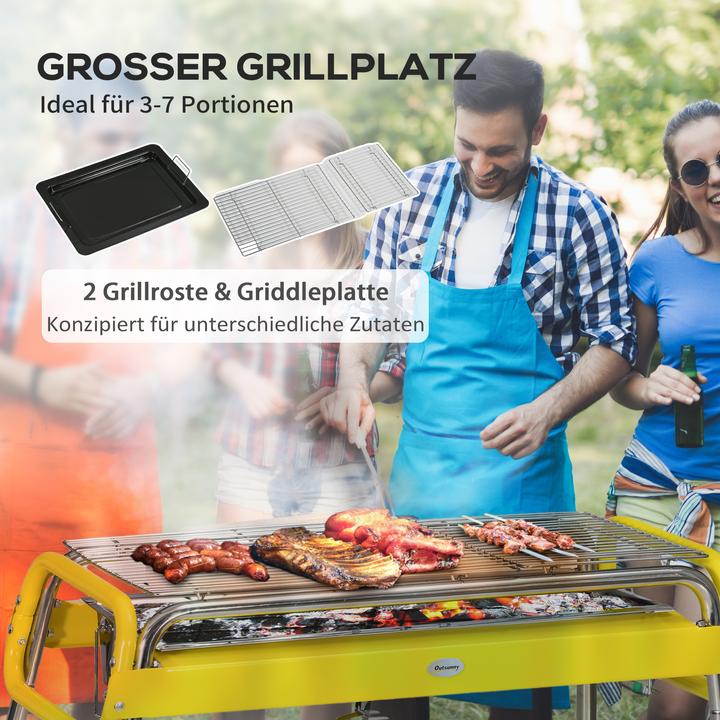 Produktbild Outsunny Holzkohlgrill mit anpassbaren Füssen, 2 Grillroste, eine Grillplatte und Tragetasche