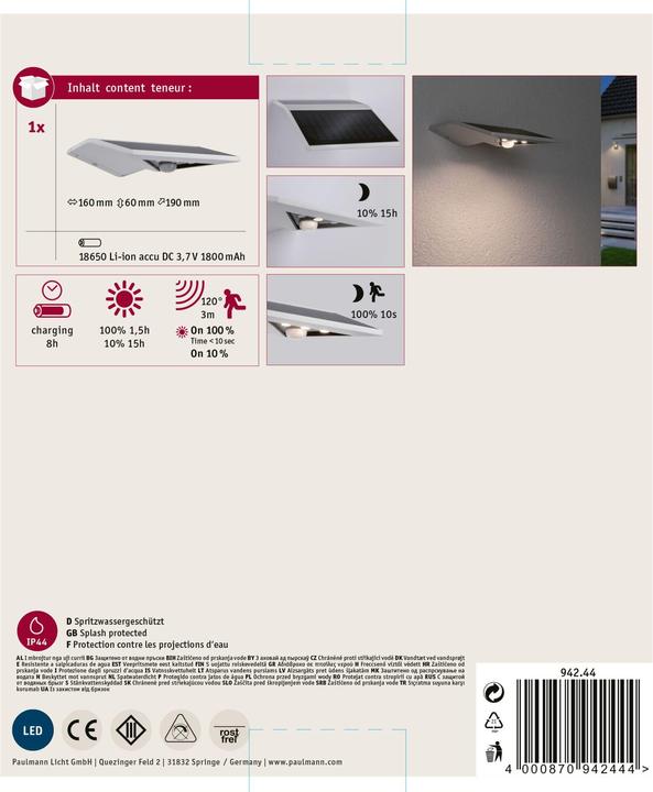 Actual product image Paulmann Solar Wall Light Yoko (145 lm, IP44)