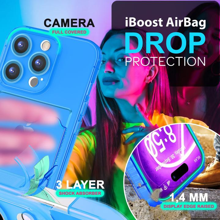Immagine prodotto Nalia Portacarte trasparente in silicone trasparente al neon (Apple iPhone 16 Pro)