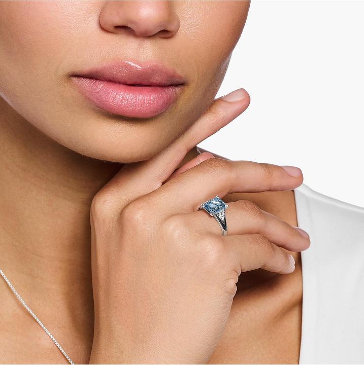 Produktbild Thomas Sabo Ring mit Aqua und Weissen Steinen Silber (56, 925 Silber)