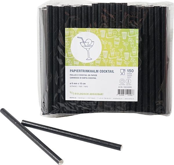 Paille en papier noire (150 x)