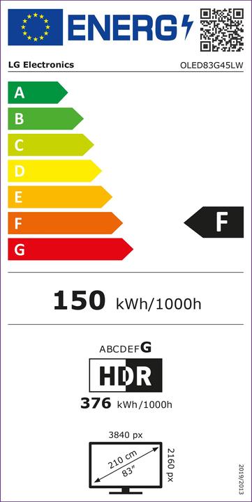 Label énergétique LG OLED83G45LW.AEK (83", G4, OLED, 4K, 2024)