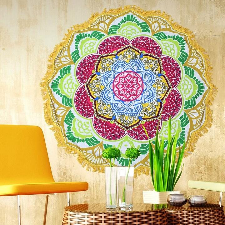 Image du produit Cover-Discount Serviette de plage ronde Mandala jaune (150 cm)