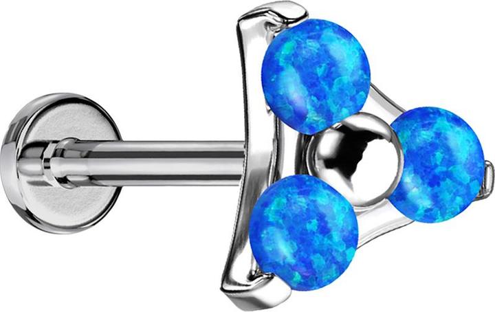 Produktbild Star Piercing Micro Threadless Labret silber Dreieck drei Opale blau (Titan G23, ohne Messing)