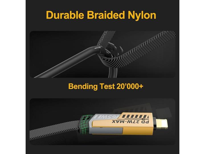 Produktbild Ven-Dens 4-in-1 Flexible & Flip USB-C, Lightning, USB-A 65W, 27W PD Kabel 1.2m (USB 3.2 Gen 1)