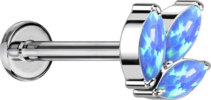 Star Piercing Micro Threadless Labret silber drei Oval Opale blau (Titan G23, ohne Messing)