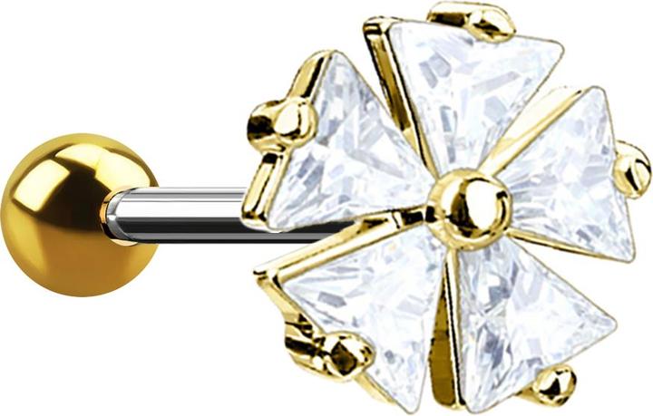 Actual product image Star Piercing Micro Barbell 14k vergoldet mit fünf Dreieckskristall (Surgical steel 316L, Brass)
