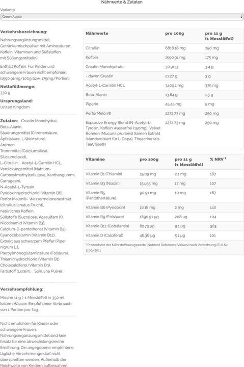 Nährwerte und Zutaten Optimum Nutrition Gold standard (Apfel, 1 Stk., 330 g)